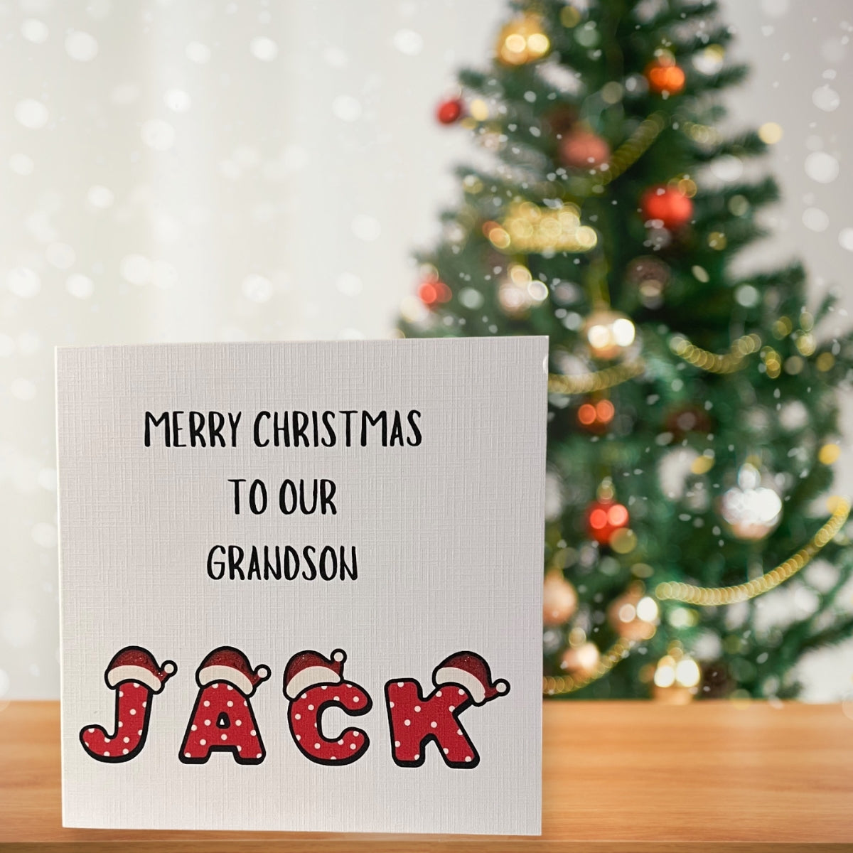 Personalised. Merry Christmas to our grandson card