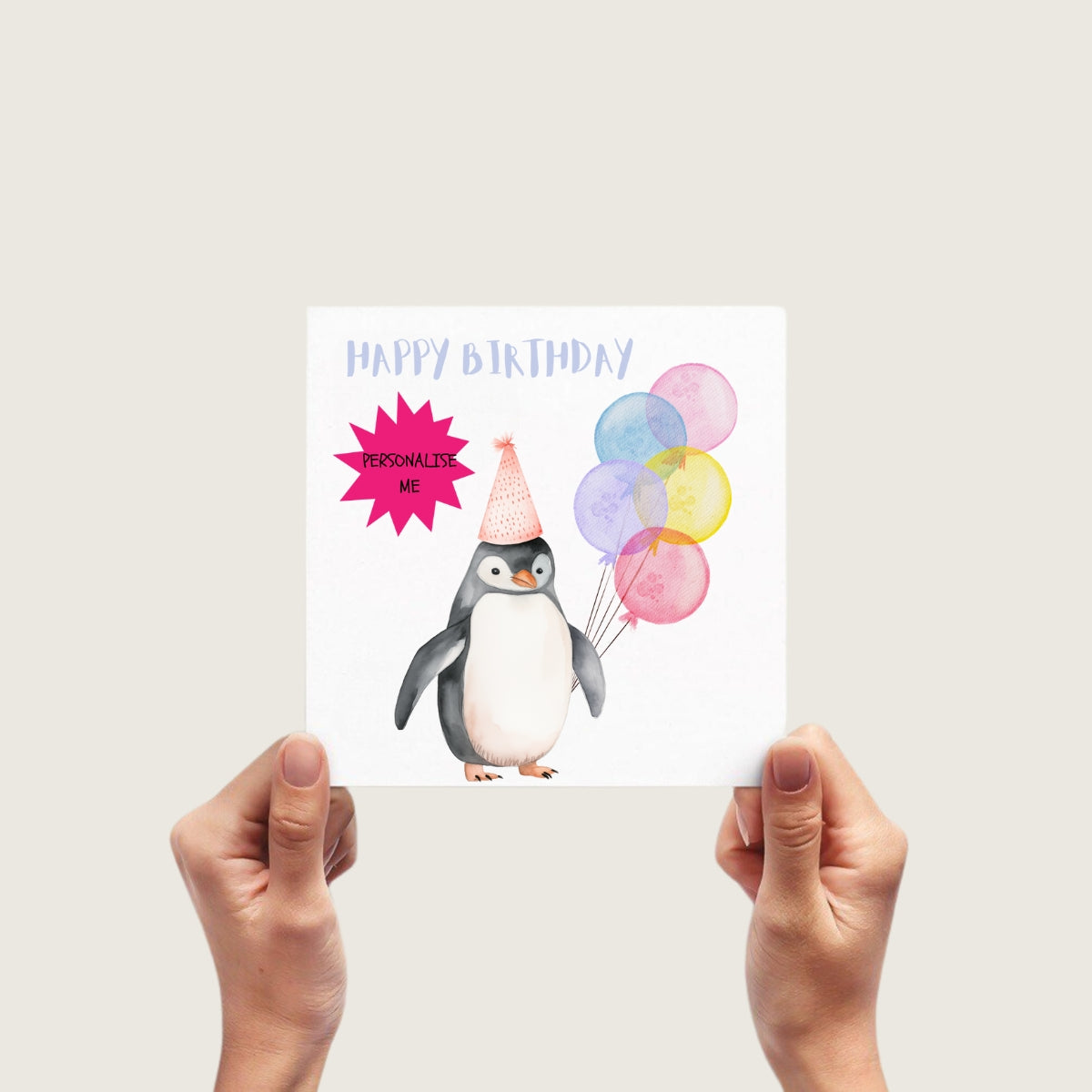 Childrens Personalised Birthday Card - Penguin Design