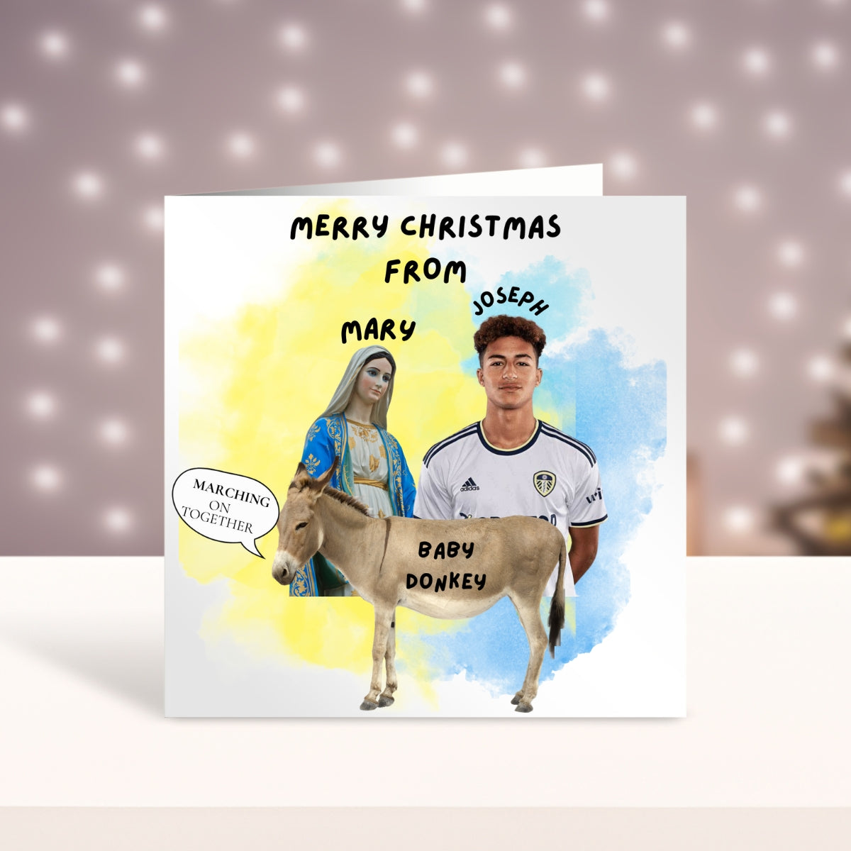 LEEDS UNITED CHRISTMAS CARD - MARY, JOSEPH & THE BABY DONKEY