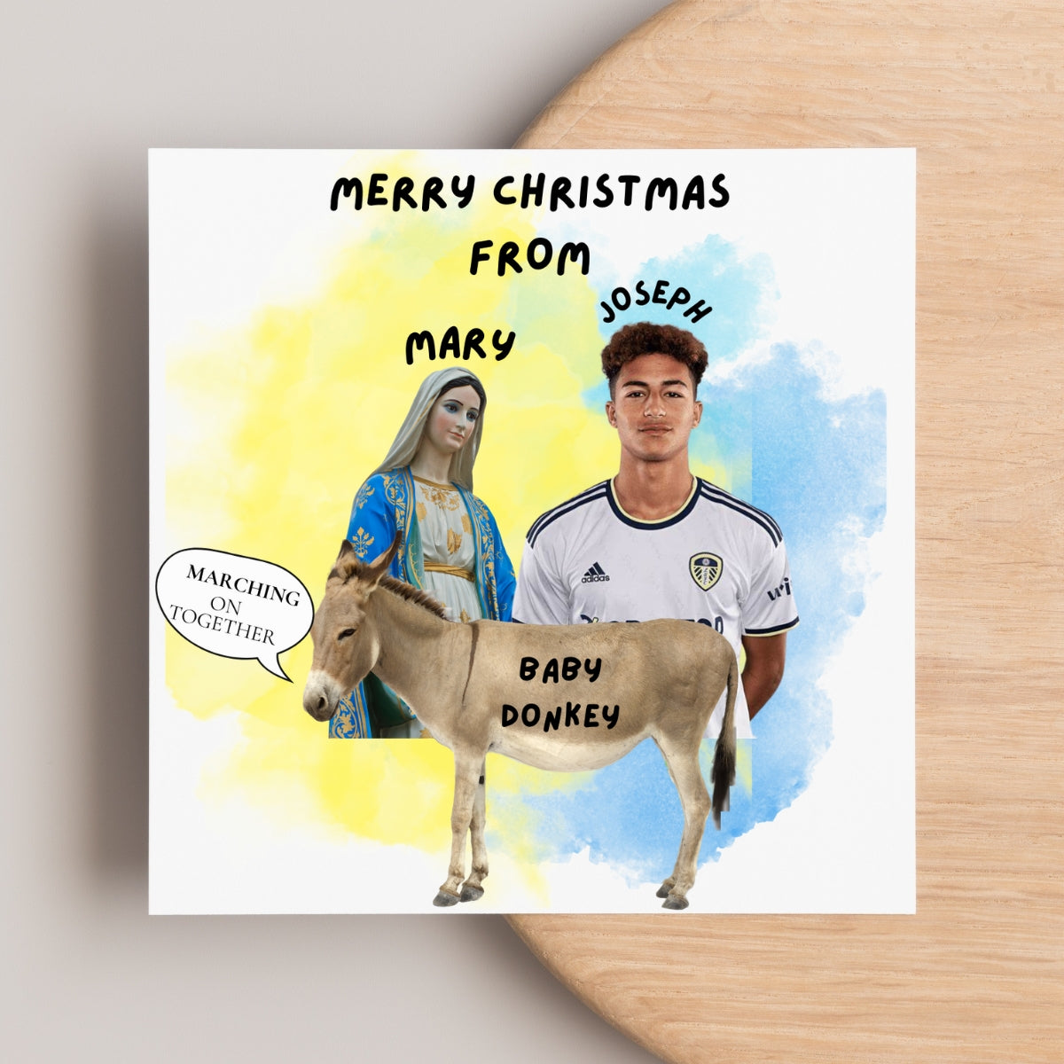 LEEDS UNITED CHRISTMAS CARD - MARY, JOSEPH & THE BABY DONKEY