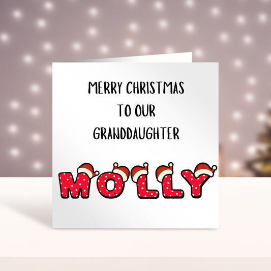 Personalised. Merry Christmas to our granddaughter card