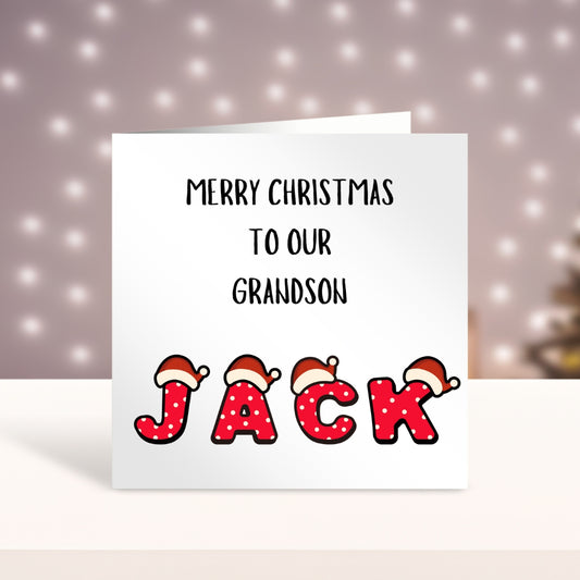 Personalised. Merry Christmas to our grandson card