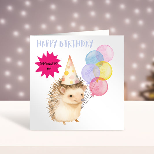 Children's Personalised Birthday Card - Hedgehog Design