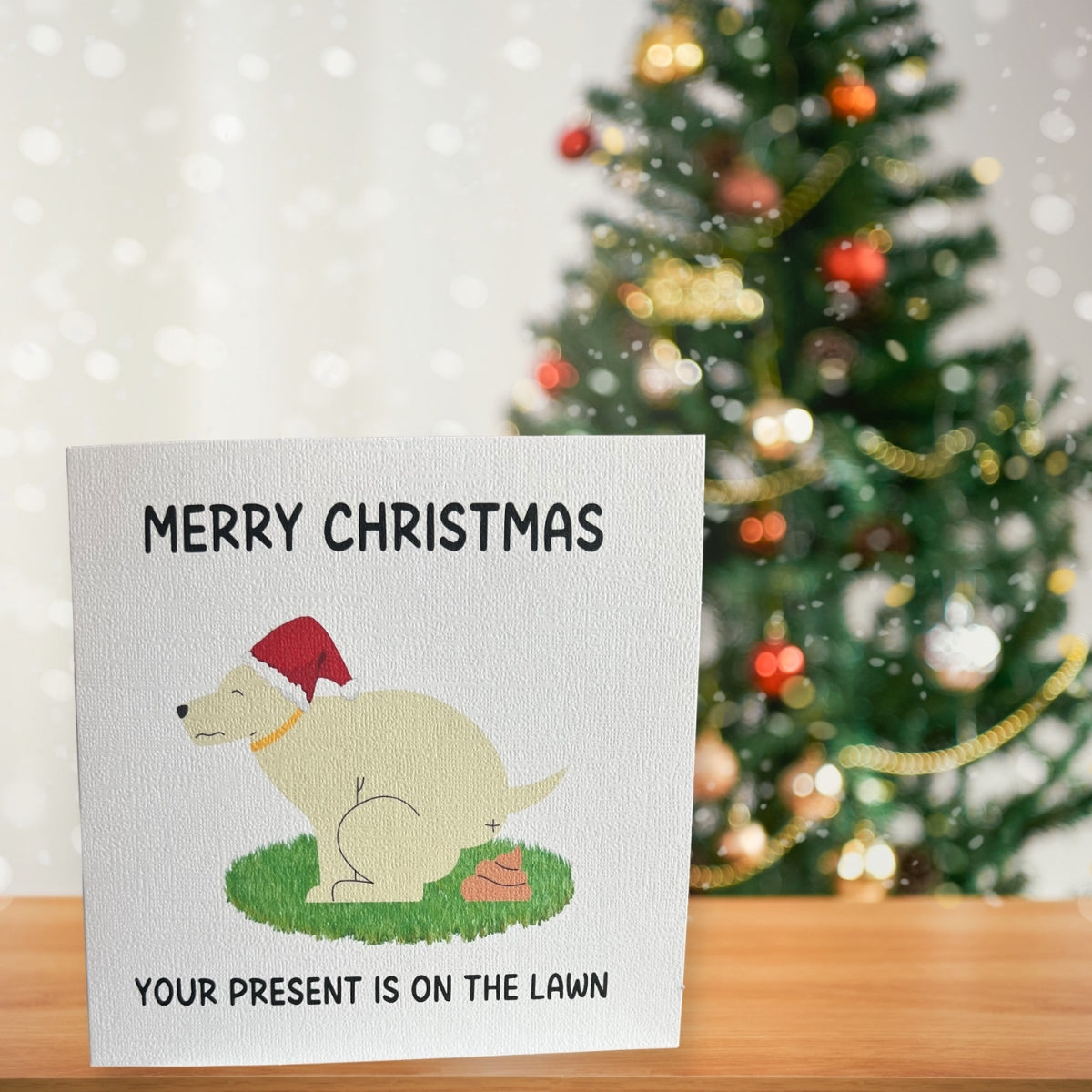 Merry Christmas From The Dog Card - Your Present Is On The Lawn